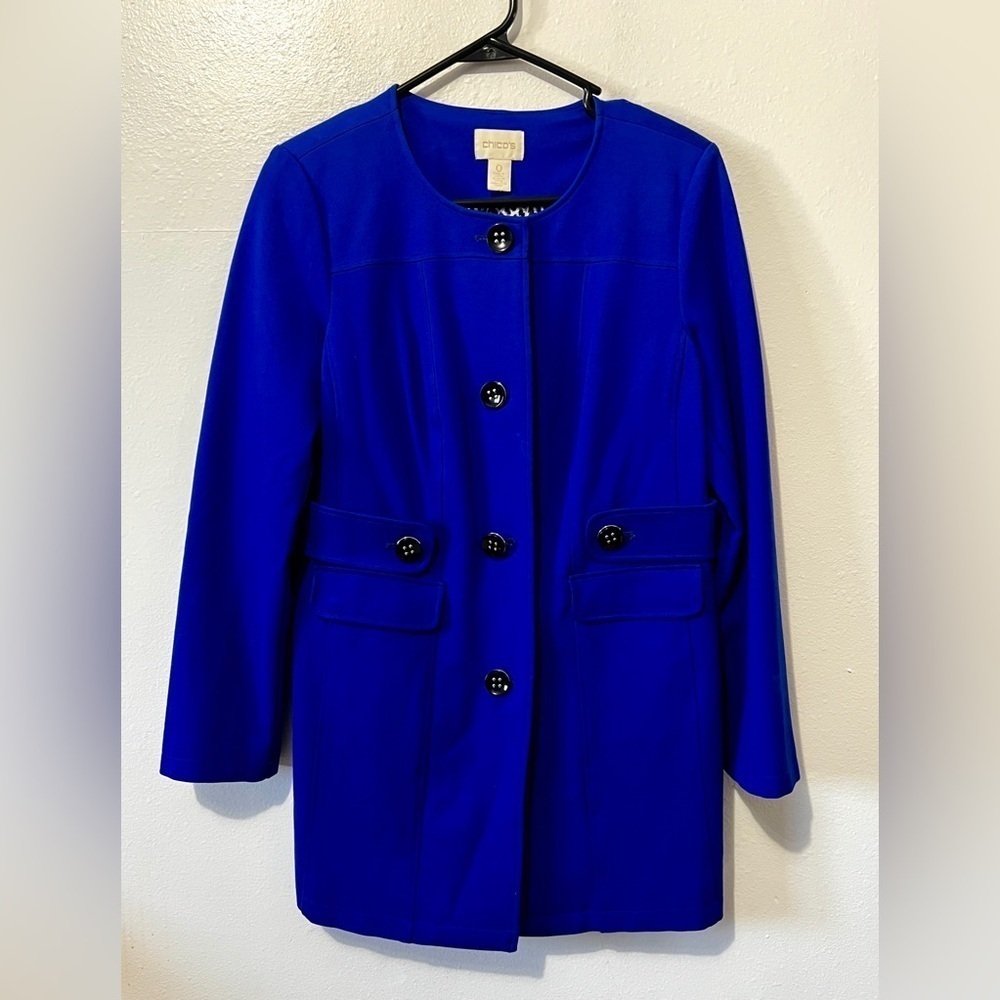 Chico's Royal Blue Ponte Pea Coat Blazer - Size Small (0) - Picture 5 of 15
